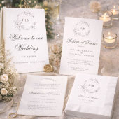 Classic Floral Wreath Monogram Wedding 招待状