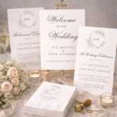 Classic Floral Wreath Monogram Wedding 招待状