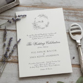 Classic Floral Wreath Monogram Wedding 招待状