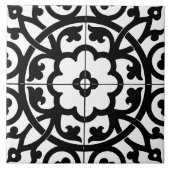 Classic Flower Line Art Floral Black & White タイル (正面)