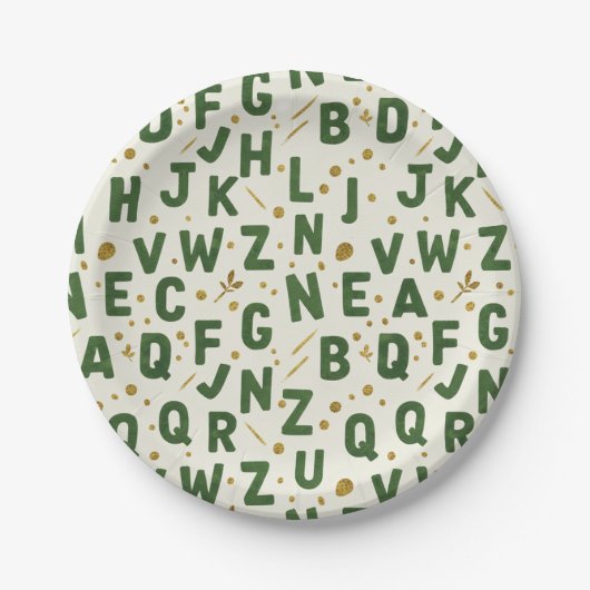 Classic Forest Green Alphabet ペーパープレート (正面)