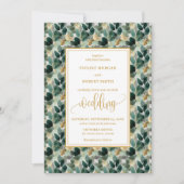 Classic Forest Green Gold Foliage Wedding Invites 招待状 (正面)