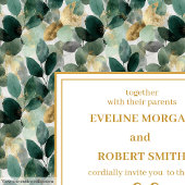 Classic Forest Green Gold Foliage Wedding Invites 招待状