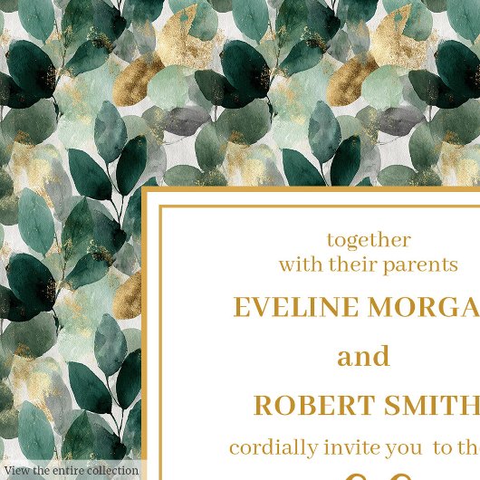 Classic Forest Green Gold Foliage Wedding Invites 招待状