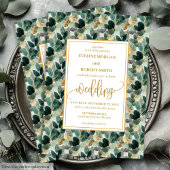 Classic Forest Green Gold Foliage Wedding Invites 招待状