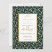 Classic Forest Green Gold Foliage Wedding Invites 招待状 (正面)