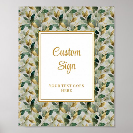 Classic Forest Green Gold Leaves Wedding Custom ポスター (正面)