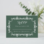 Classic Forest Green Ornately Framed Wedding 出欠カード (スタンド正面)