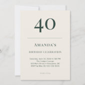 Classic Forest & Linen 40th Birthday Celebration 招待状 (正面)