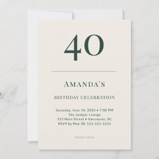 Classic Forest & Linen 40th Birthday Celebration 招待状
