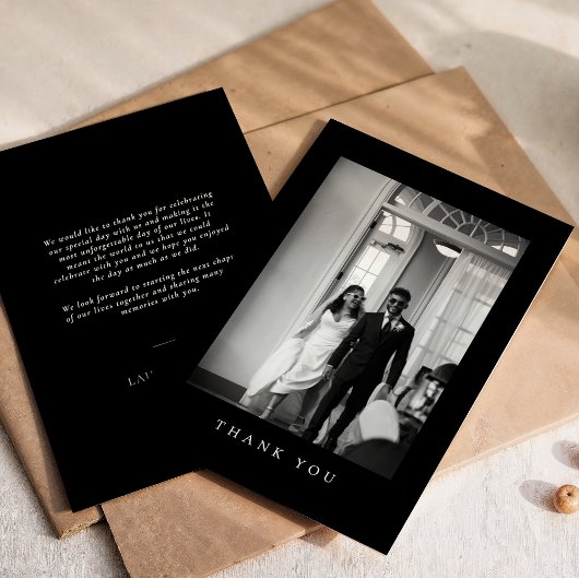 Classic Formal Black Wedding Photo Thank You Card サンキューカード