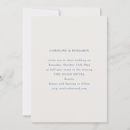 Classic Formal Blue and White Minimalist Wedding 招待状 (正面)