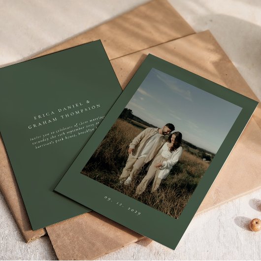 Classic Formal Wedding Photo Dark Green Invitation 招待状
