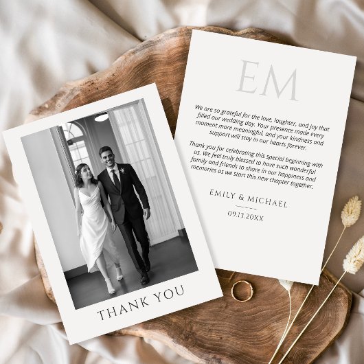 Classic Formal Wedding Photo Monogram Thank You サンキューカード