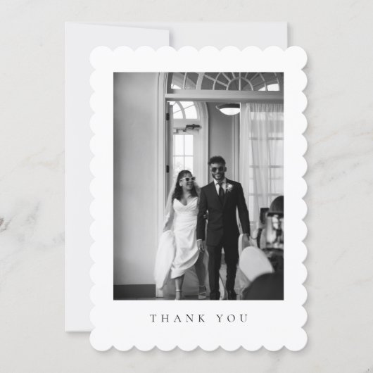 Classic Formal Wedding Photo Scalloped サンキューカード (正面)