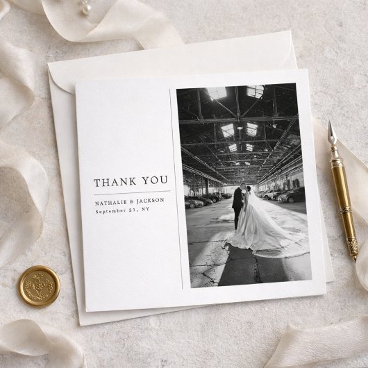 Classic Formal Wedding Photo Square Thank You Card サンキューカード