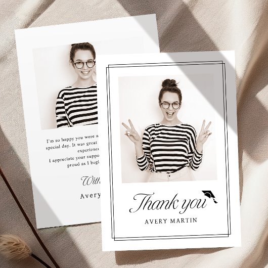 Classic Framed Elegant Script Photo Graduation サンキューカード