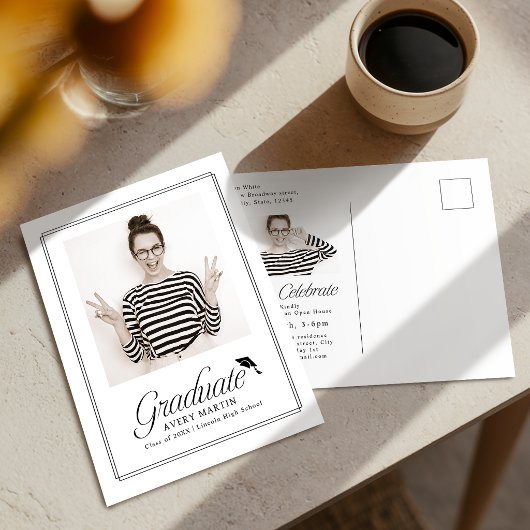 Classic Framed Elegant Script Photo Graduation ポストカード