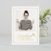 Classic Framed Elegant Script Photo Graduation 箔招待状 (立ち正面)