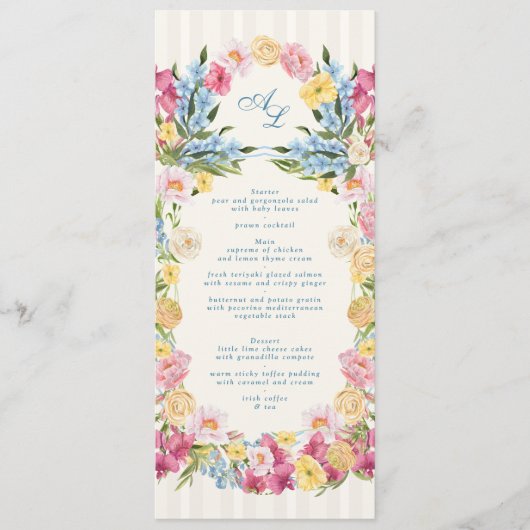Classic French Blue Floral Monogram Wedding メニュー (正面)