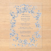 Classic French Blue Flowers & Ribbons Wedding アクリル招待状 (正面)
