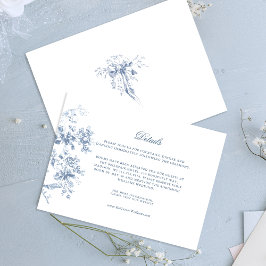 Classic French Blue Flowers & Ribbons Wedding エンクロージャーカード