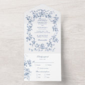 Classic French Blue Flowers & Ribbons Wedding オールインワン招待状 (内側)