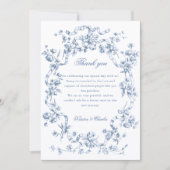 Classic French Blue Flowers & Ribbons Wedding サンキューカード (正面)