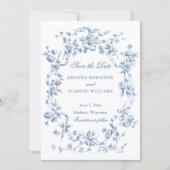 Classic French Blue Flowers & Ribbons Wedding セーブザデート (正面)
