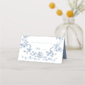 Classic French Blue Flowers & Ribbons Wedding プレイスカード (正面)