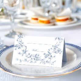  Classic French Blue Flowers & Ribbons Wedding プレイスカード