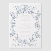 Classic French Blue Flowers & Ribbons Wedding ベラム紙招待状 (正面)
