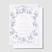 Classic French Blue Flowers & Ribbons Wedding ベラム紙招待状 (オフセット)