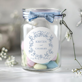 Classic French Blue Flowers & Ribbons Wedding ラウンドシール