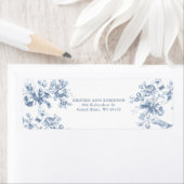 Classic French Blue Flowers & Ribbons Wedding ラベル (インサイチュ)