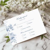 Classic French Blue Flowers & Ribbons Wedding 出欠カード