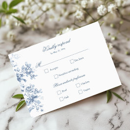 Classic French Blue Flowers & Ribbons Wedding 出欠カード
