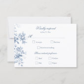 Classic French Blue Flowers & Ribbons Wedding 出欠カード (正面)