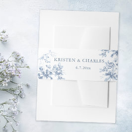 Classic French Blue Flowers & Ribbons Wedding 招待状ベリーバンド