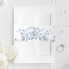 Classic French Blue Flowers & Ribbons Wedding 招待状ベリーバンド