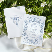 Classic French Blue Flowers & Ribbons Wedding 招待状
