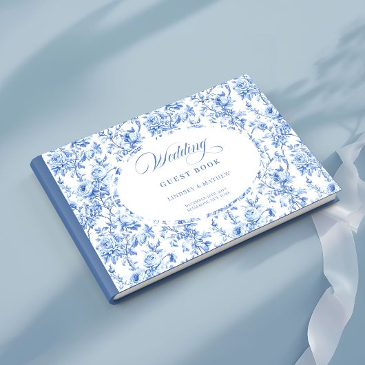 Classic French Blue Roses Toile Guest Book ゲストブック