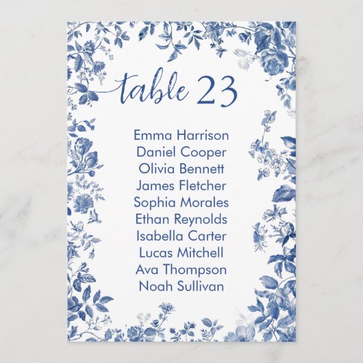 Classic French Blue Toile Seating Chart Card 招待状 (正面)