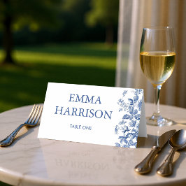 Classic French Blue Toile Wedding Folded プレイスカード