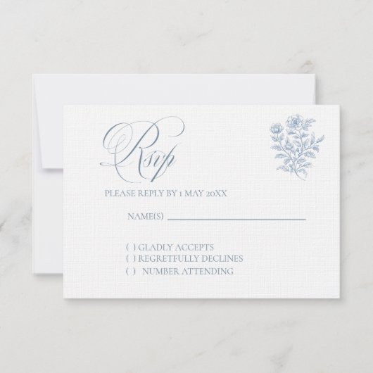 Classic French Blue Wedding RSVP card (正面)