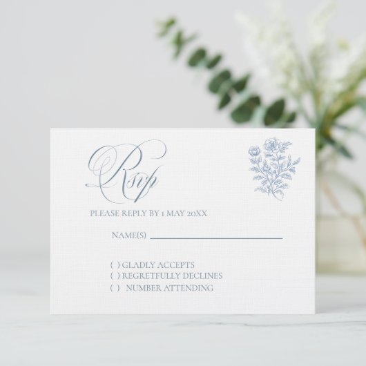 Classic French Blue Wedding RSVP card (スタンド正面)