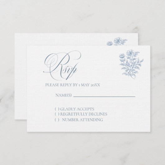 Classic French Blue Wedding RSVP card (正面/裏面)