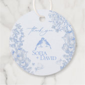 Classic French Blue White Floral Birds Wedding  フェイバータグ (裏面)