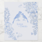 Classic French Blue White Floral Birds Wedding  ワインラベル (シングルラベル)