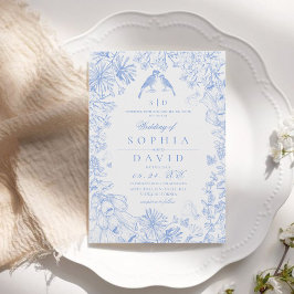  Classic French Blue White Floral Wedding  招待状